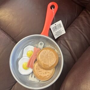 Kids Pretend to Play Kitchen Toy Set Plastic Frying Pan 9pcs Breakfast Eggs Food